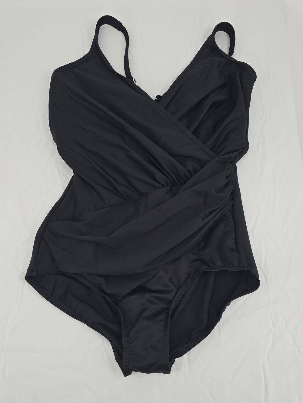Miraclesuit Black One-Piece Swimsuit with Draped Front Solid Oceanus 12DD